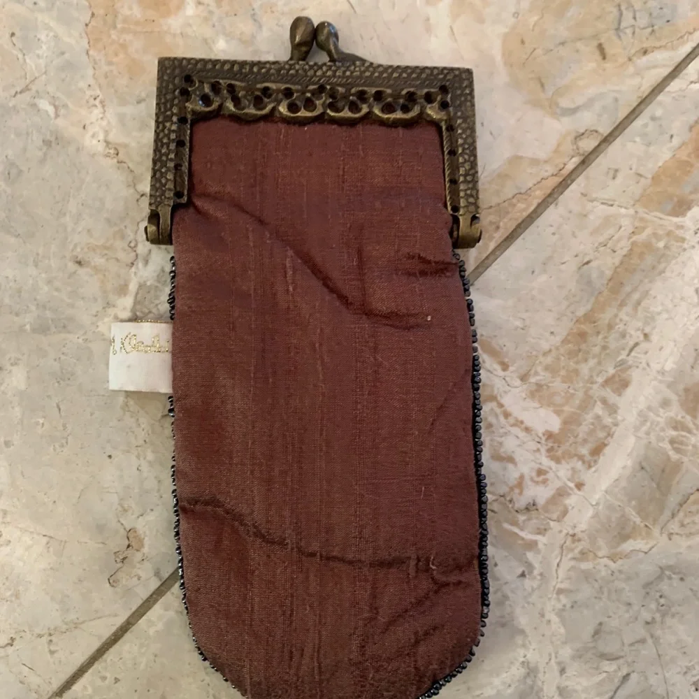 NWOT VTG K C Embroidered Green Orange Brown Beaded Hand Design Coin Wallet/Purse
